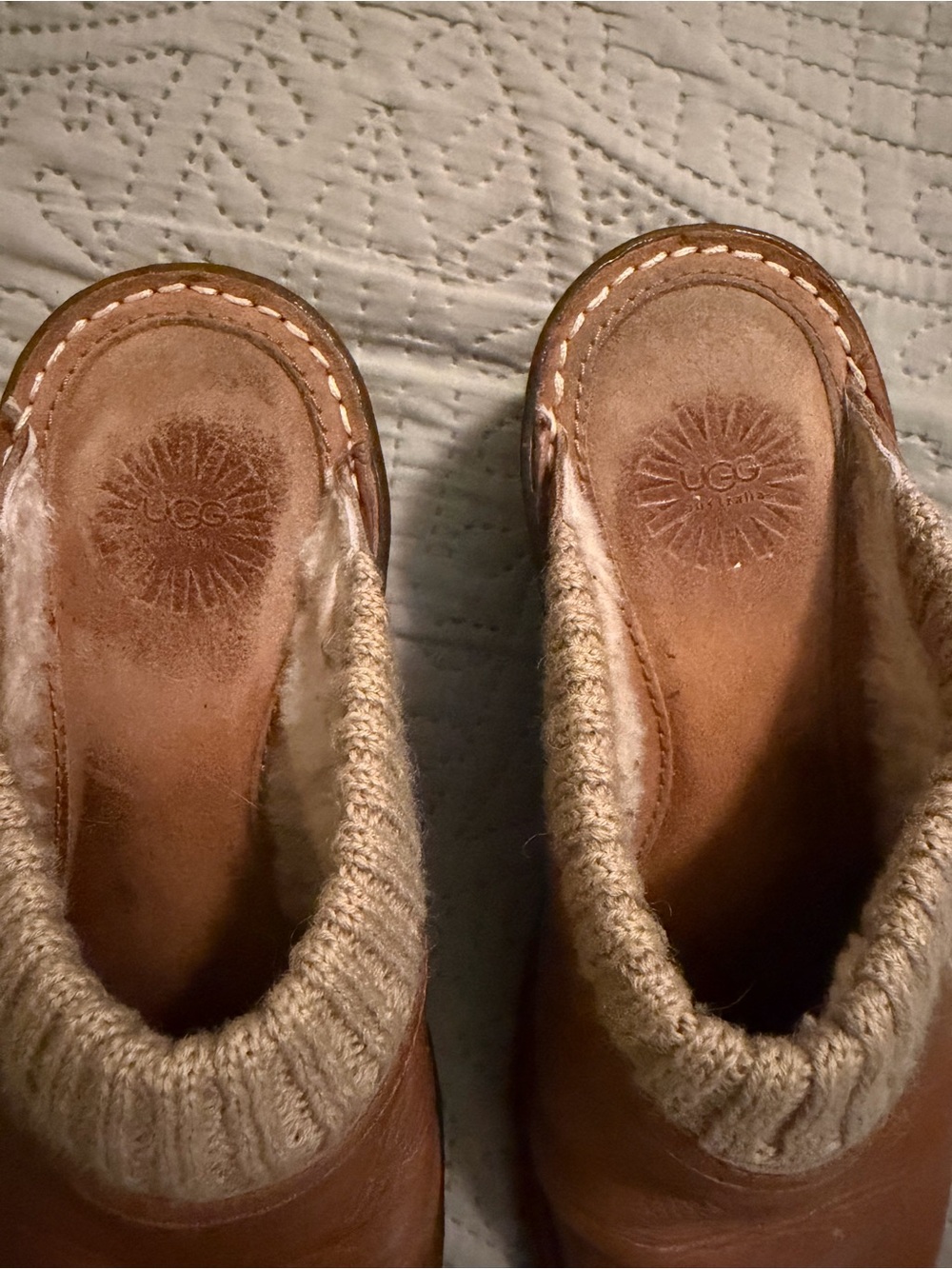 UGG Brown Leather Clog with Knit Collar - Picture 3 of 8
